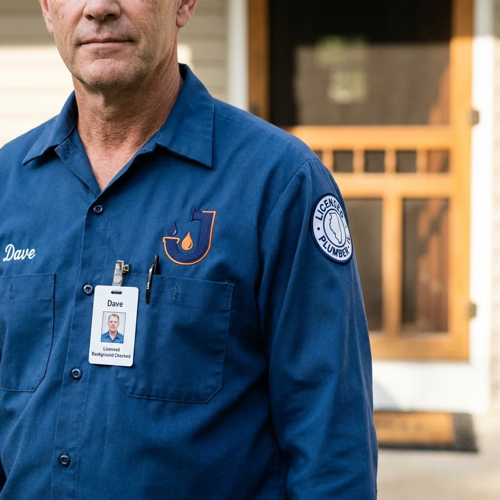 Licensed plumber showing ID badge in Friedensburg, PA