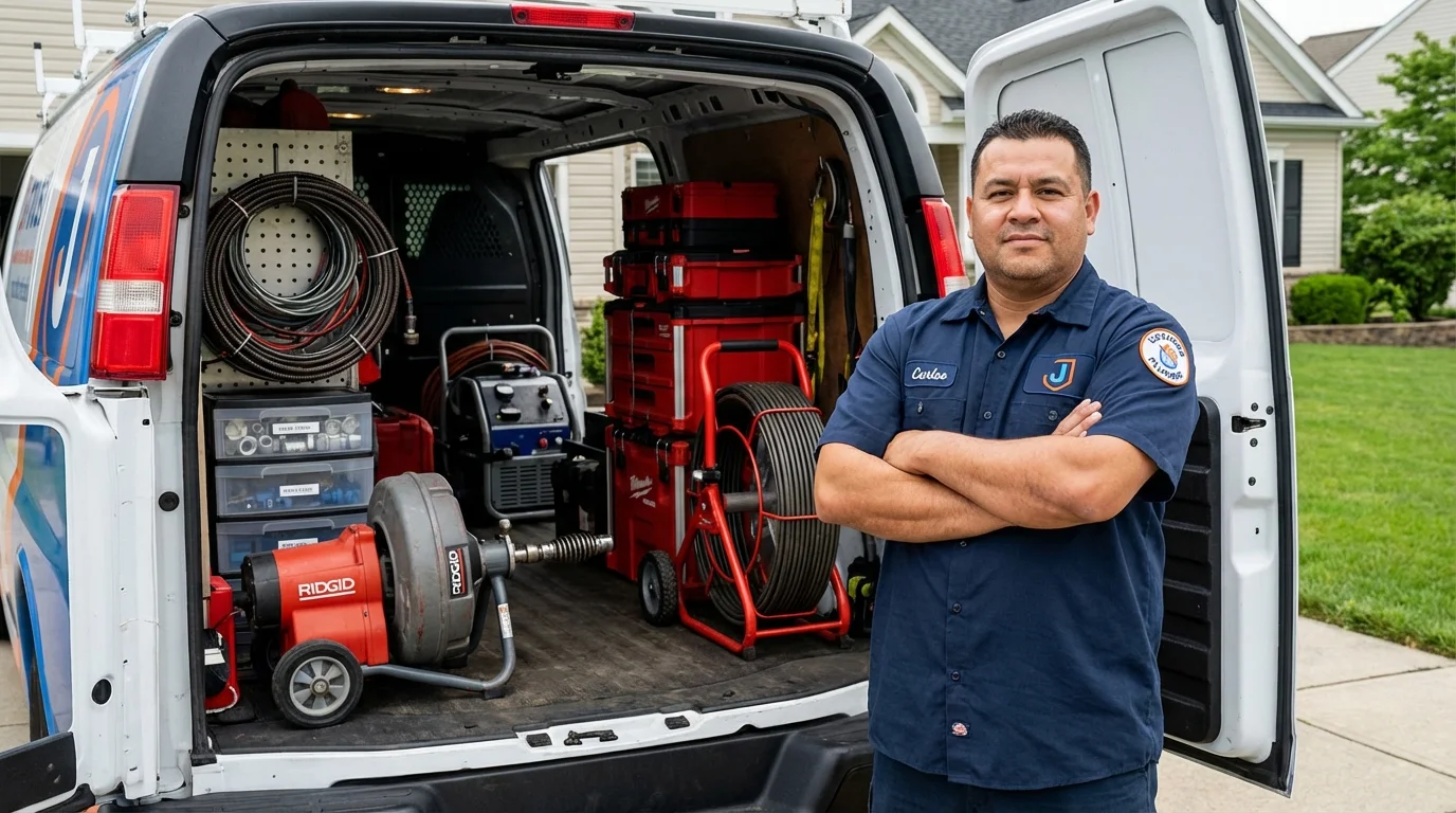 Professional drain cleaning equipment and Johns Plumbing LLC plumber in Friedensburg