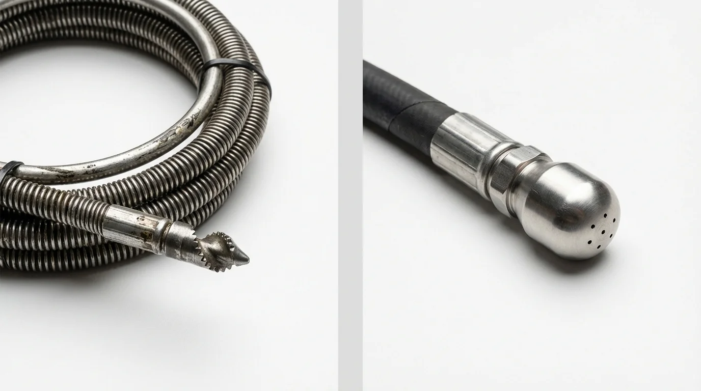 Drain snake cable and hydro jetting nozzle used for drain cleaning in Friedensburg, PA