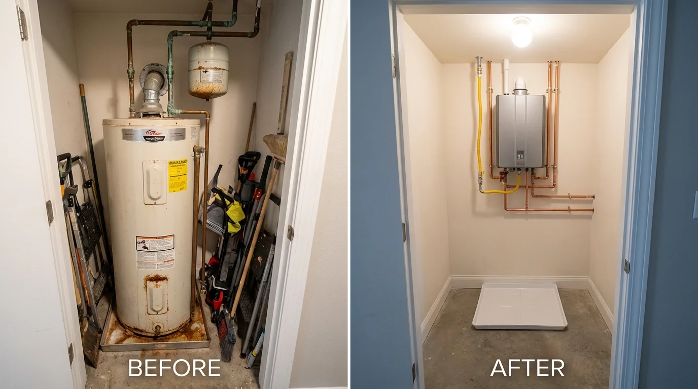 Tank water heater versus wall-mounted tankless unit comparison for Friedensburg, PA homeowners