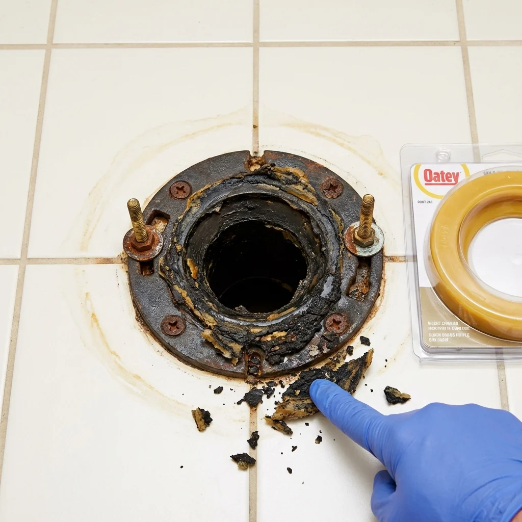 Failed wax ring showing water seepage at the base of a toilet in a Friedensburg, PA home