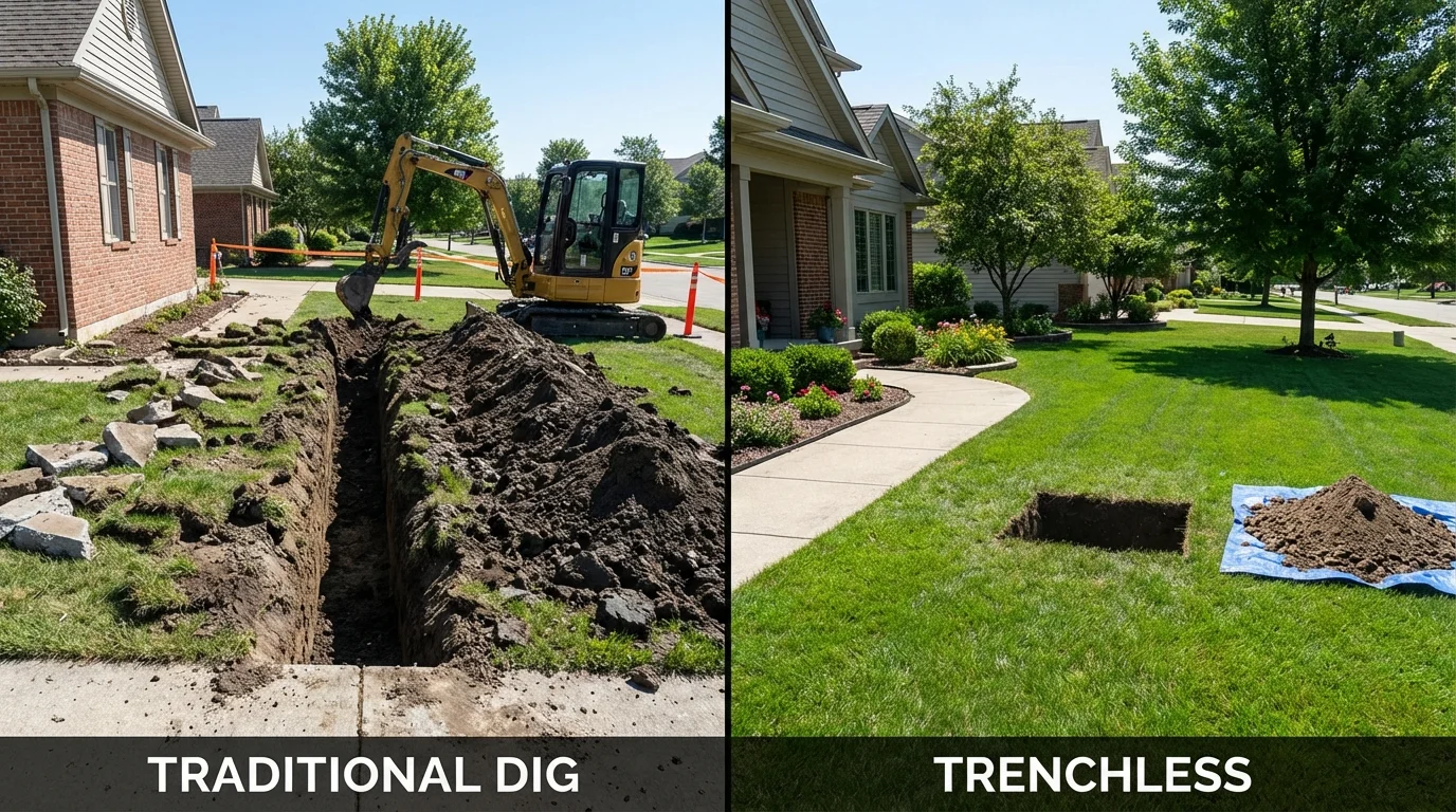 Trenchless sewer repair with minimal yard damage versus traditional excavation in Friedensburg, PA